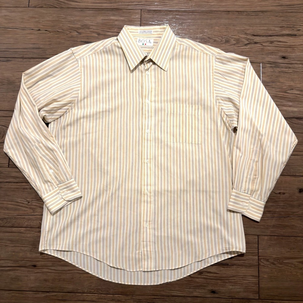 BOSA Striped Dress Shirt Beige Multicolor Long Sleeve Mens 16.5 34/35